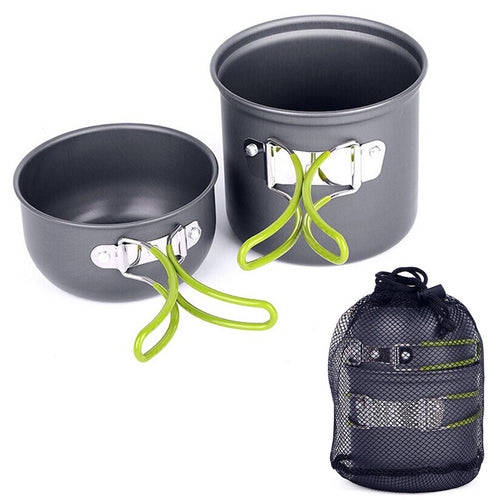 Outdoor Aluminum Pots Pans Bowls with foldable handle Camping cookware set Hiking Picnic Cooking Set non-stick Cookware