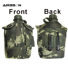 US Camouflage Military Canteen Camping Hiking Outdoor Survival Kettle Flagon Army Water Bottle Aluminum cooking cup 3pcs per set