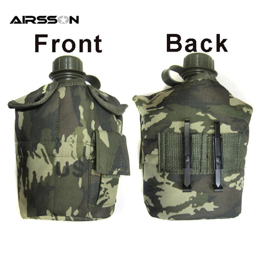 US Camouflage Military Canteen Camping Hiking Outdoor Survival Kettle Flagon Army Water Bottle Aluminum cooking cup 3pcs per set