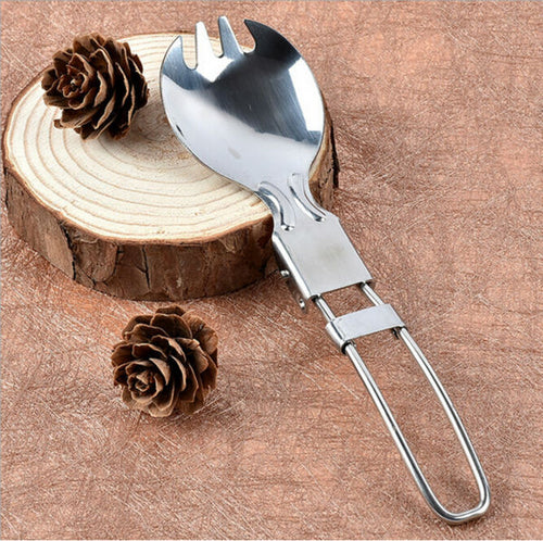 Portable Stainless Foldable Folding Stainless Steel Spoon Spork Fork Outdoor Camping Hiking Traveller Cook