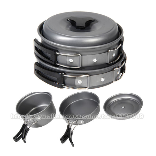 8 Pcs/Set Outdoor Cookware Portable Cooking Pots Pans Bowls Camping Hiking Picnic Aluminum Alloy Cooking Set