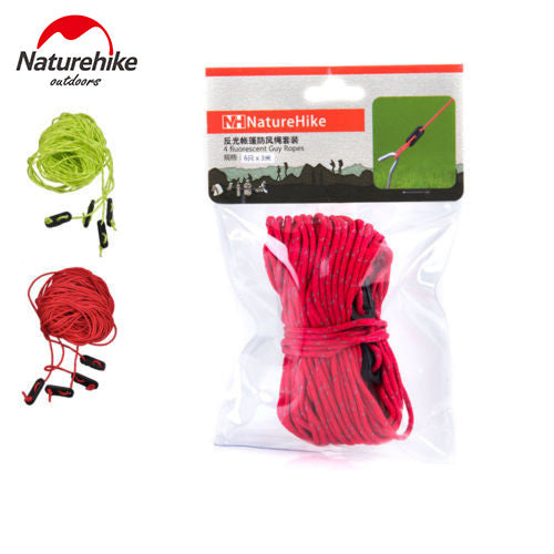 4 Metres 4 Pieces Naturehike Reflective Tent Windproof Fluorescent Guy Ropes Adjustable Tentorial Rope Risers Camping Hiking